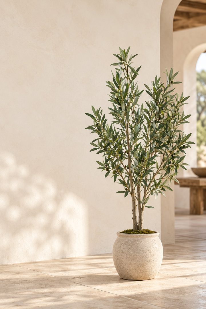 Olivenza, olivo artificial de 120 cm con tronco natural